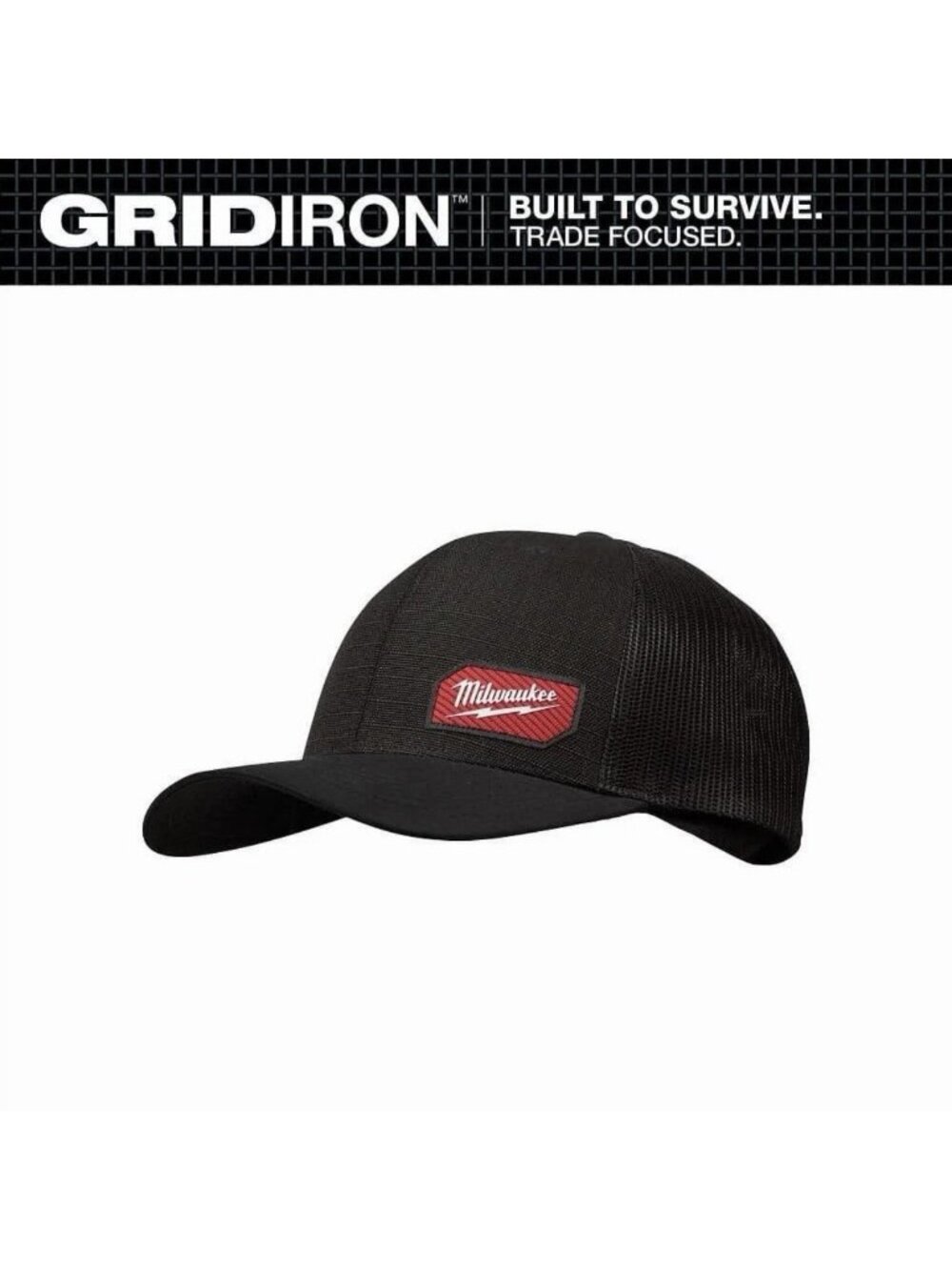 Milwaukee Gridiron Black Adjustable Fit Trucker Hat SnapBack